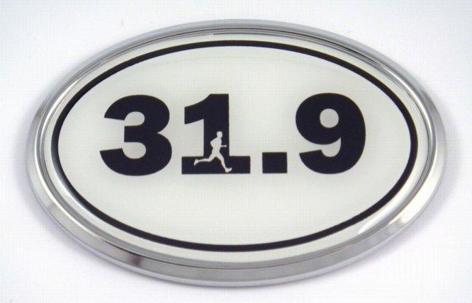 31.9 White Oval 3D Runner Chrome Car Emblem