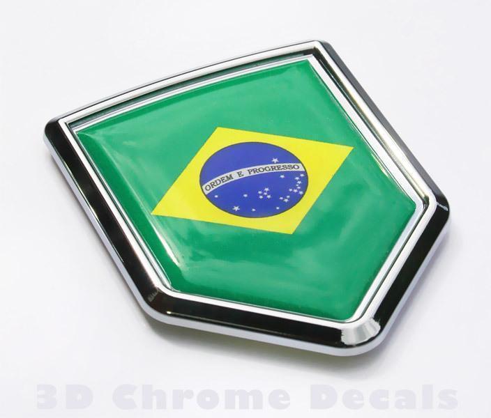 Brazil Flag Crest Brazilian Emblem Chrome Decal Sticker