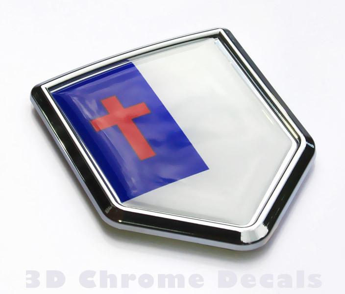 Christian Flag Emblem Chrome Crest Decal Sticker