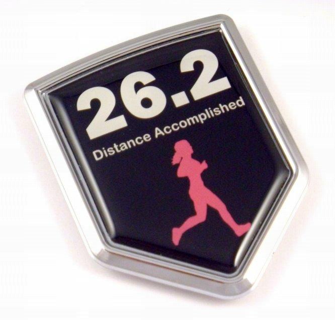 Distance Accomplished Woman Runner Shield 3D Chrome Car Emblem