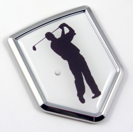 Golfer Logo 3D Shield Chrome Emblem Domed Sticker