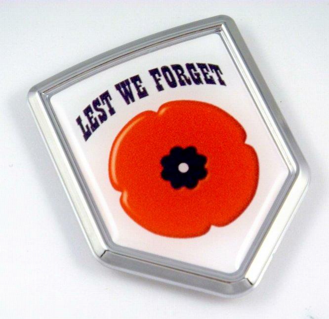 Lest We Forget Shield 3D Triple Chrome Plated Adhesive ABS Emble