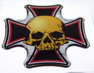 Maltese Skull Domed 3D Chrome Background Adhesive Car Badge