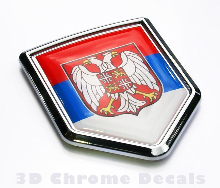 Serbia Flag Serbian Emblem Chrome Crest Decal Sticker