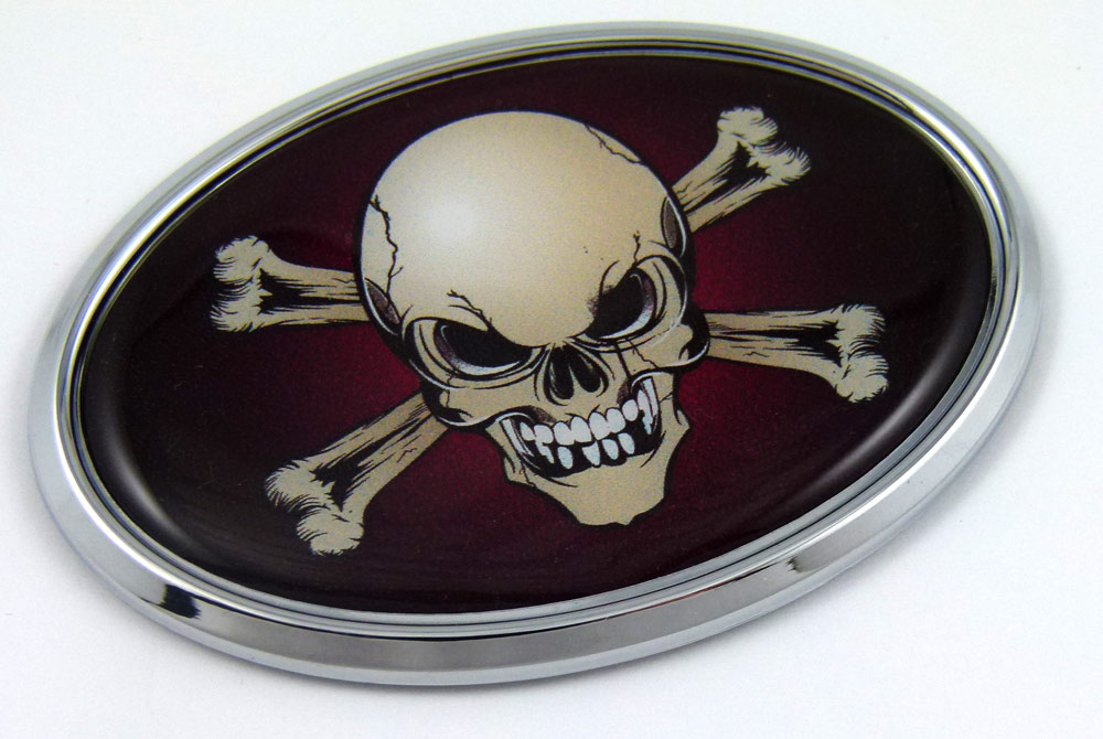 Skull Oval 3D Adhesive Chrome Auto Emblem