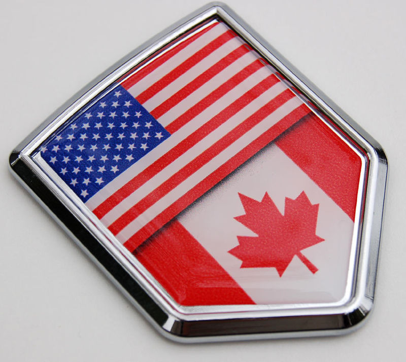 USA Canada Flag 3D Decal Crest Chrome Emblem Sticker