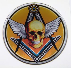 Mason Skull Round Domed 3D Chrome Background Adhesive Car Badge