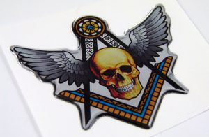 Mason Winged Skull Domed 3D Chrome Background Adhesive Car Badge